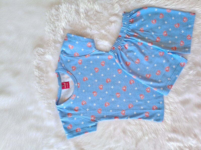 Cotton T Shirt with shorts - Blue Heart