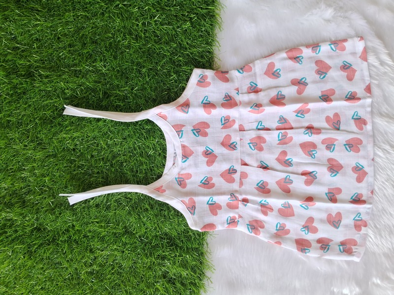 Muslin Knot Frock - Red & Blue Hearts Muslin Knot Frock - Red & Blue Hearts