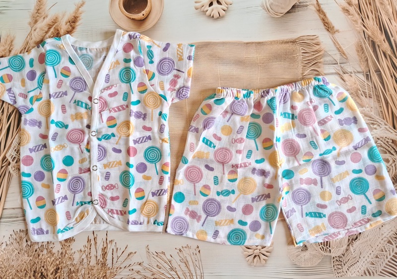 Muslin Jabla Half sleeve Set - Lolli pop Muslin Jabla Half sleeve Set - Lolli pop