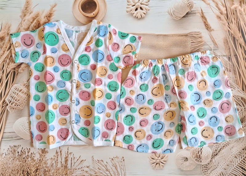 Muslin Jabla Half sleeve Set - Smiley Muslin Jabla Half sleeve Set - Smiley