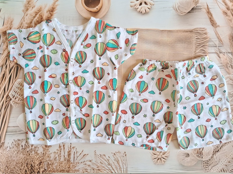Muslin Jabla Half sleeve Set - Balloon Muslin Jabla Half sleeve Set - Balloon