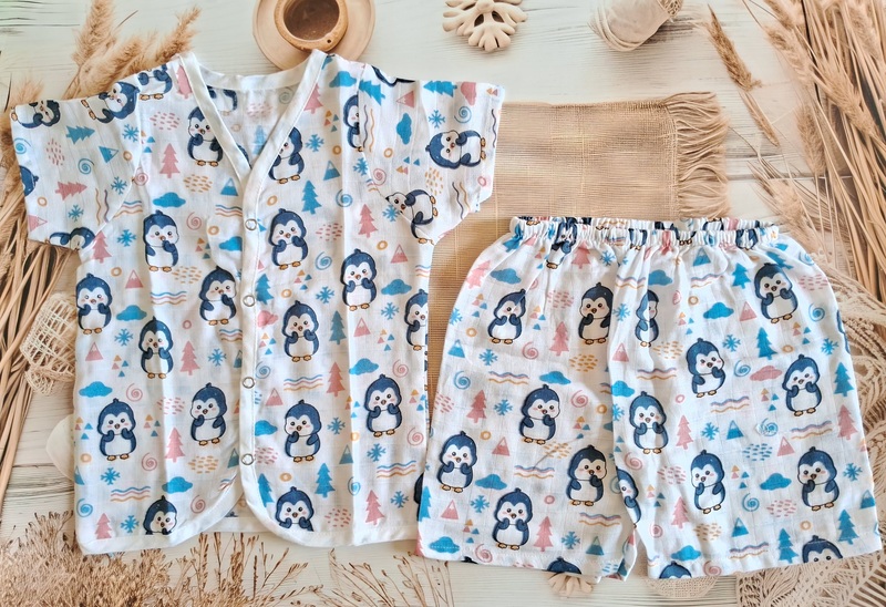 Muslin Jabla Half sleeve Set - Penguin Muslin Jabla Half sleeve Set - Penguin