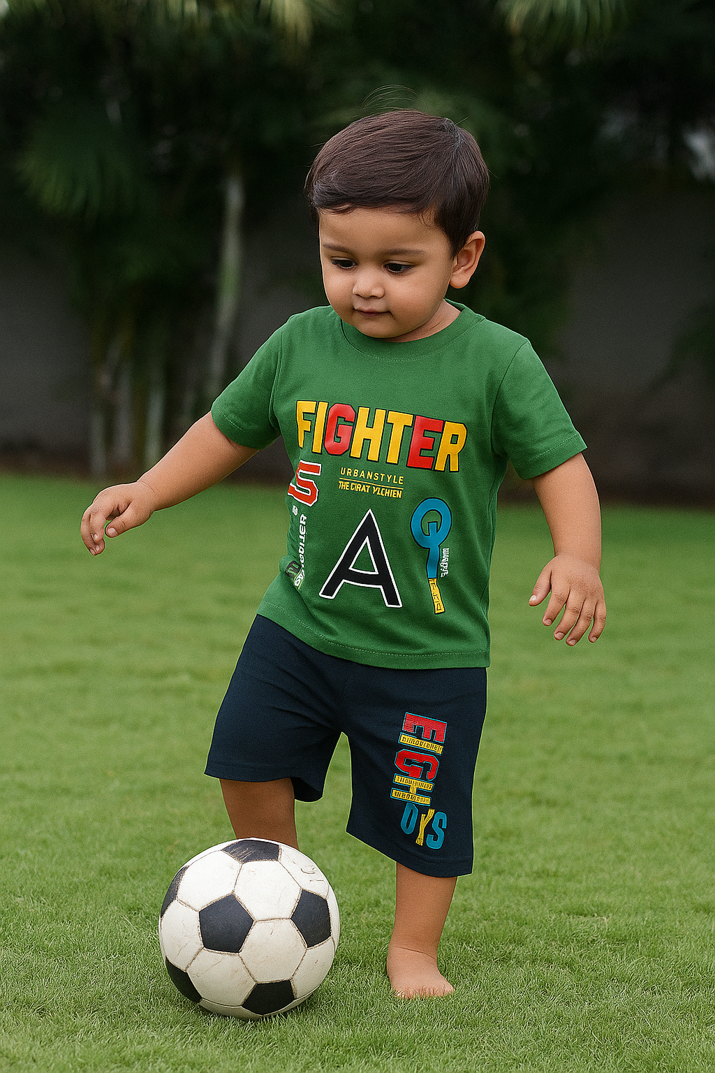 Cotton T Shirt with shorts - Green