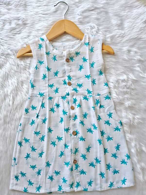 Muslin Frock - Blue Leaf Muslin Frock - Blue Leaf