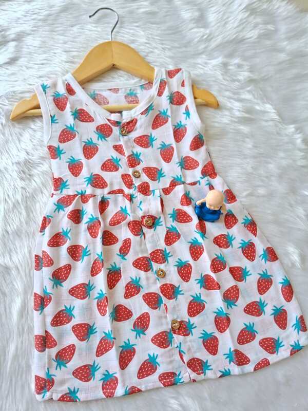 Muslin Frock - Stawberry Muslin Frock - Stawberry