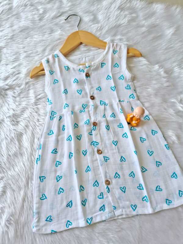 Muslin Frock - Blue Heart Muslin Frock - Blue Heart